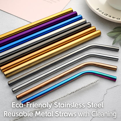 Eco-Friendly Stainless Steel Reusable Metal Straws with Cleaning Brushes