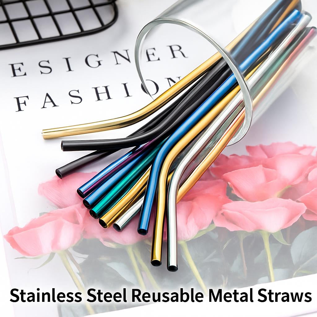 Eco-Friendly Stainless Steel Reusable Metal Straws with Cleaning Brushes