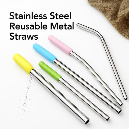Eco-Friendly Stainless Steel Reusable Metal Straws with Cleaning Brushes