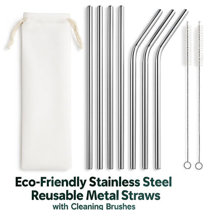 Eco-Friendly Stainless Steel Reusable Metal Straws with Cleaning Brushes