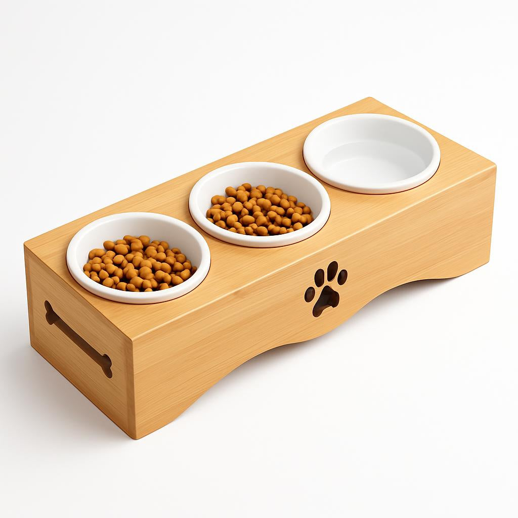 Eco-Friendly Bamboo Pet Feeding Station with Ceramic Bowls
