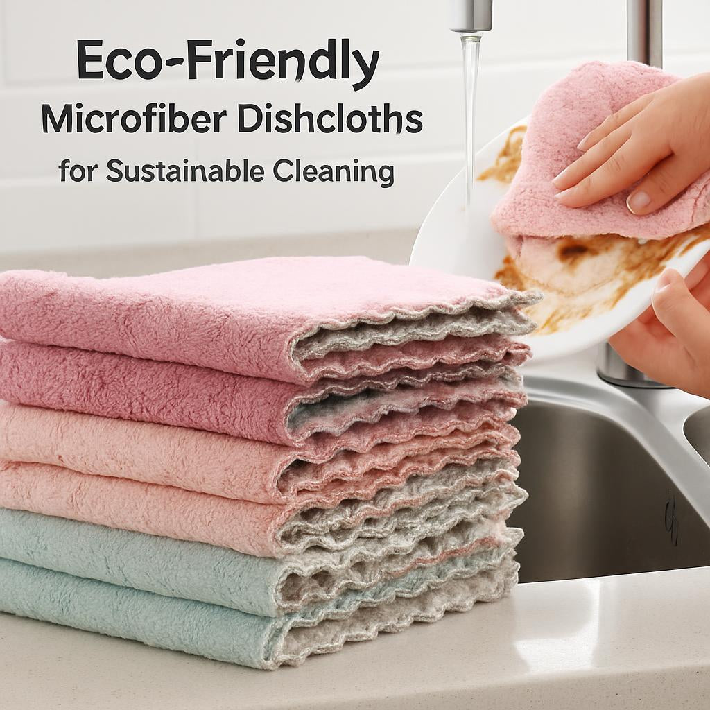 Eco-Friendly Reusable Cleaning Cloths in Pink, Green, and Beige