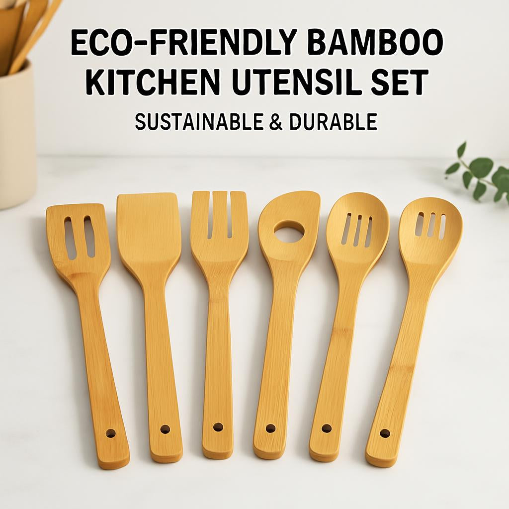 Bamboo Kitchen Utensil Set - Eco-Friendly and Durable