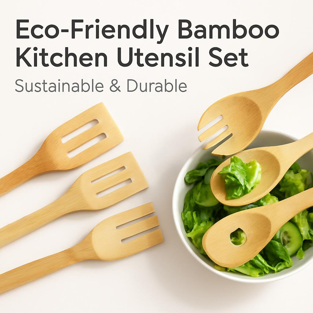 Eco-Friendly Bamboo Kitchen Utensil Set - Sustainable & Durable
