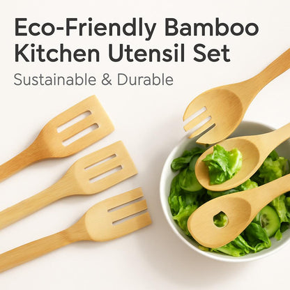 Eco-Friendly Bamboo Kitchen Utensil Set - Sustainable & Durable