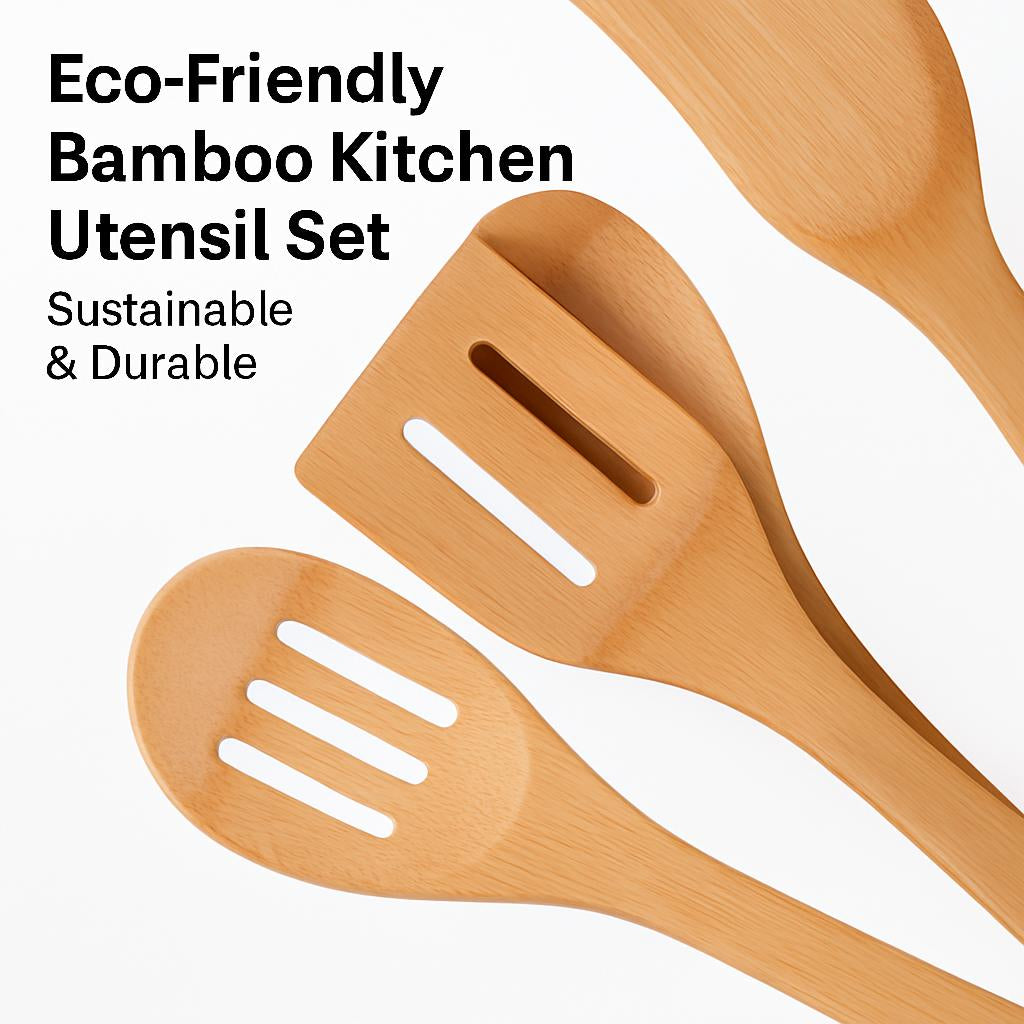 Eco-Friendly Bamboo Kitchen Utensil Set - Sustainable & Durable