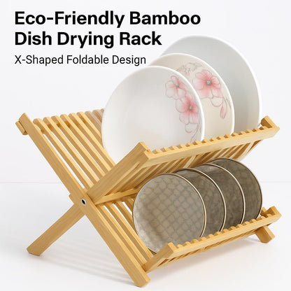 Bamboo Dish Drying Rack with X-Shaped Foldable Design