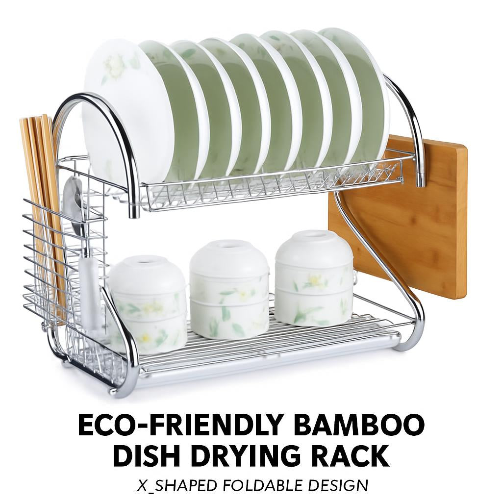 Eco-Friendly Bamboo Dish Drying Rack - X-Shaped Foldable Design