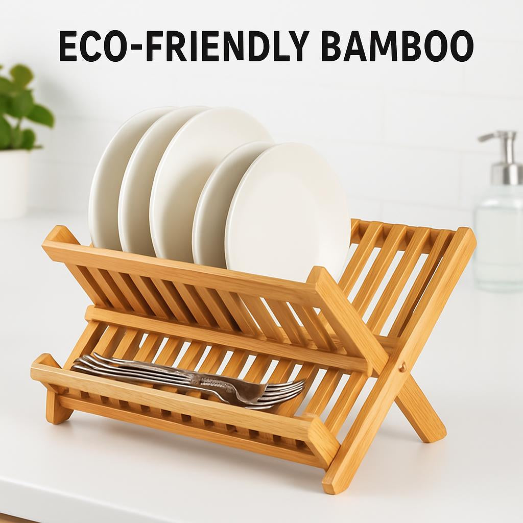 Eco-Friendly Bamboo Dish Drying Rack - X-Shaped Foldable Design