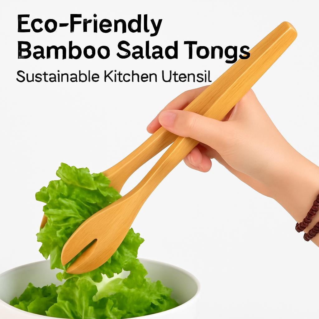 Eco-Friendly Bamboo Salad Tongs - Sustainable Kitchen Utensil