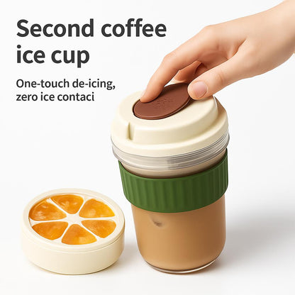Reusable De-Icing Coffee Cup in Brown, Green, and Cream