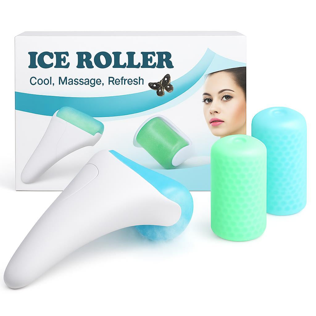 Green & White Ice Roller for Face and Body - Eco-Friendly Facial Massager