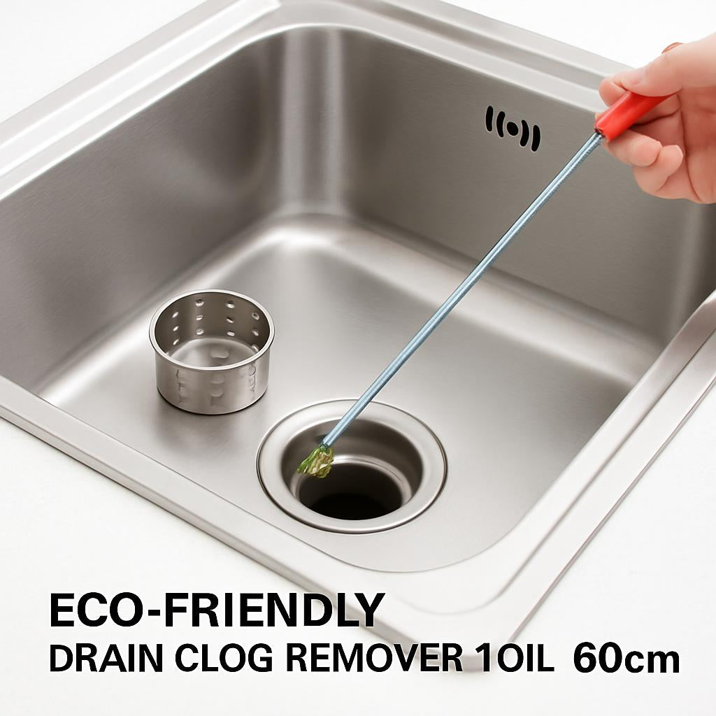 Eco-Friendly Drain Clog Remover Tool - Metal Shaft, Red Handle, 60cm