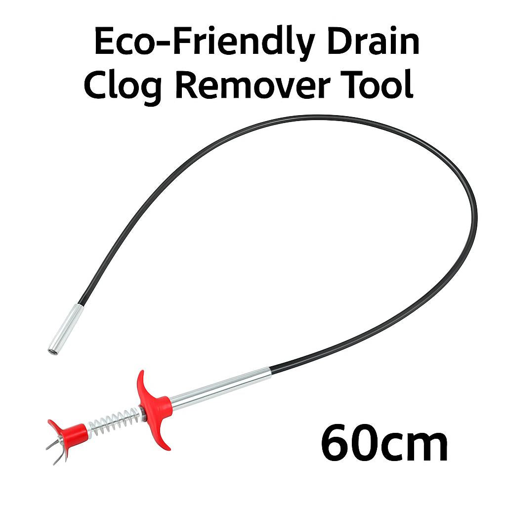 Eco-Friendly Drain Clog Remover Tool - Metal Shaft, Red Handle, 60cm