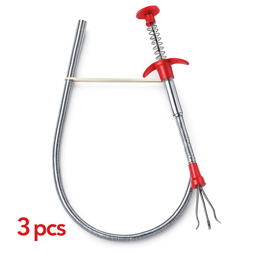 Eco-Friendly Drain Clog Remover Tool - Metal Shaft, Red Handle, 60cm
