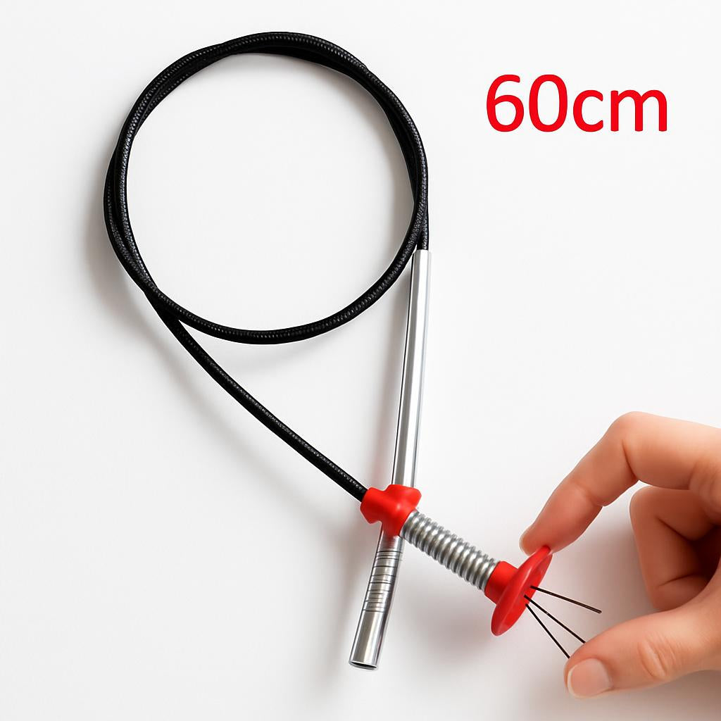 Eco-Friendly Drain Clog Remover Tool - Metal Shaft, Red Handle, 60cm