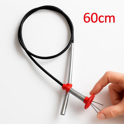 Eco-Friendly Drain Clog Remover Tool - Metal Shaft, Red Handle, 60cm