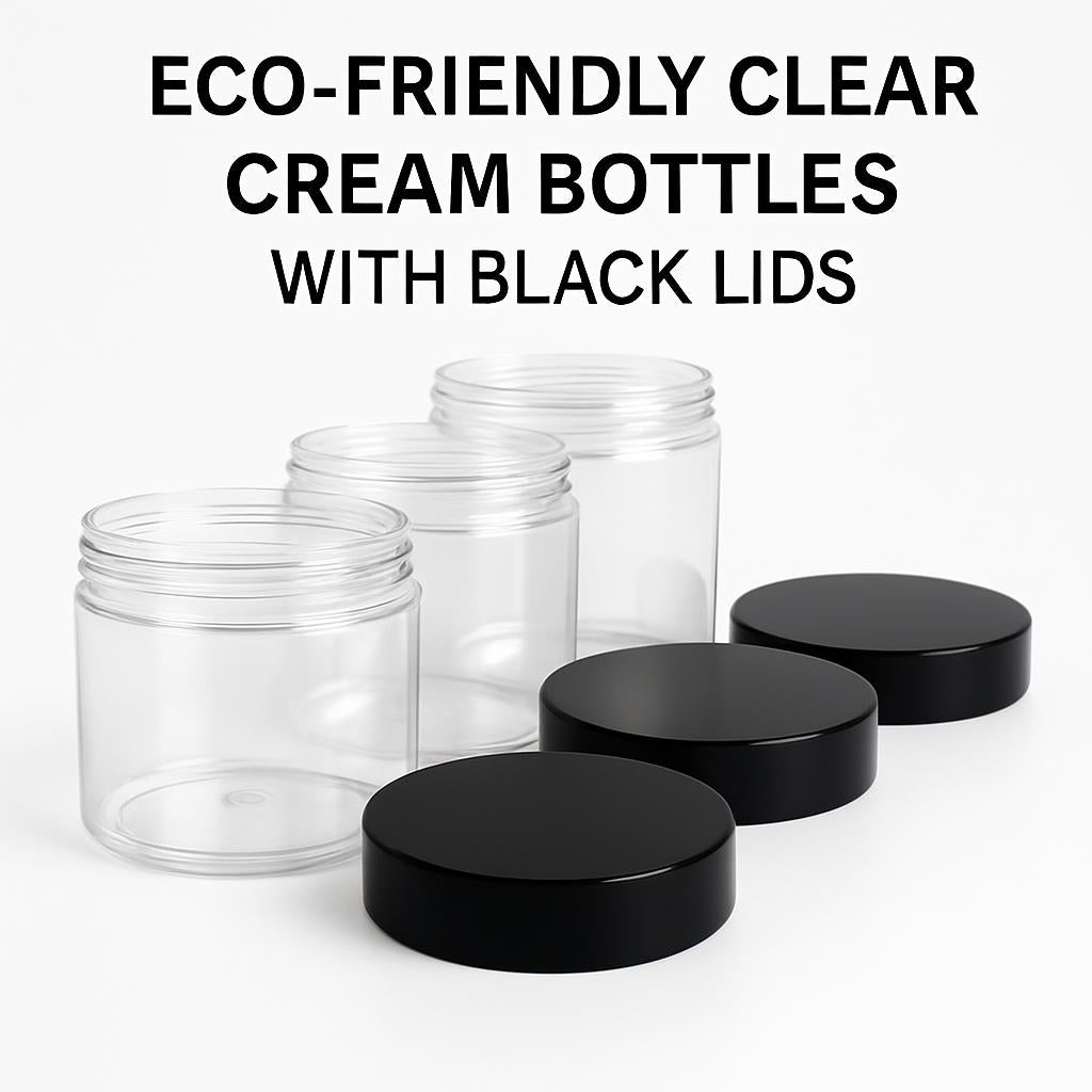 Eco-Friendly Clear Cream Bottles with Black Lids