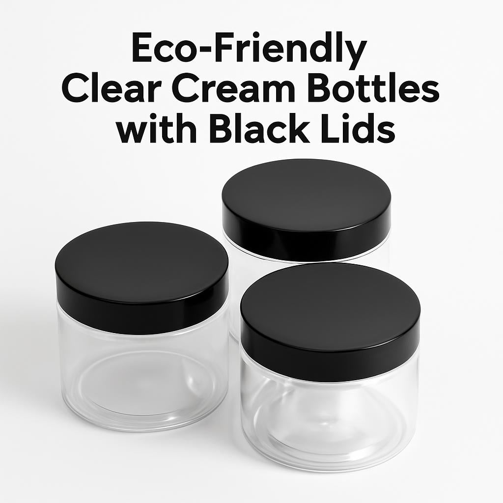 Eco-Friendly Clear Cream Bottles with Black Lids