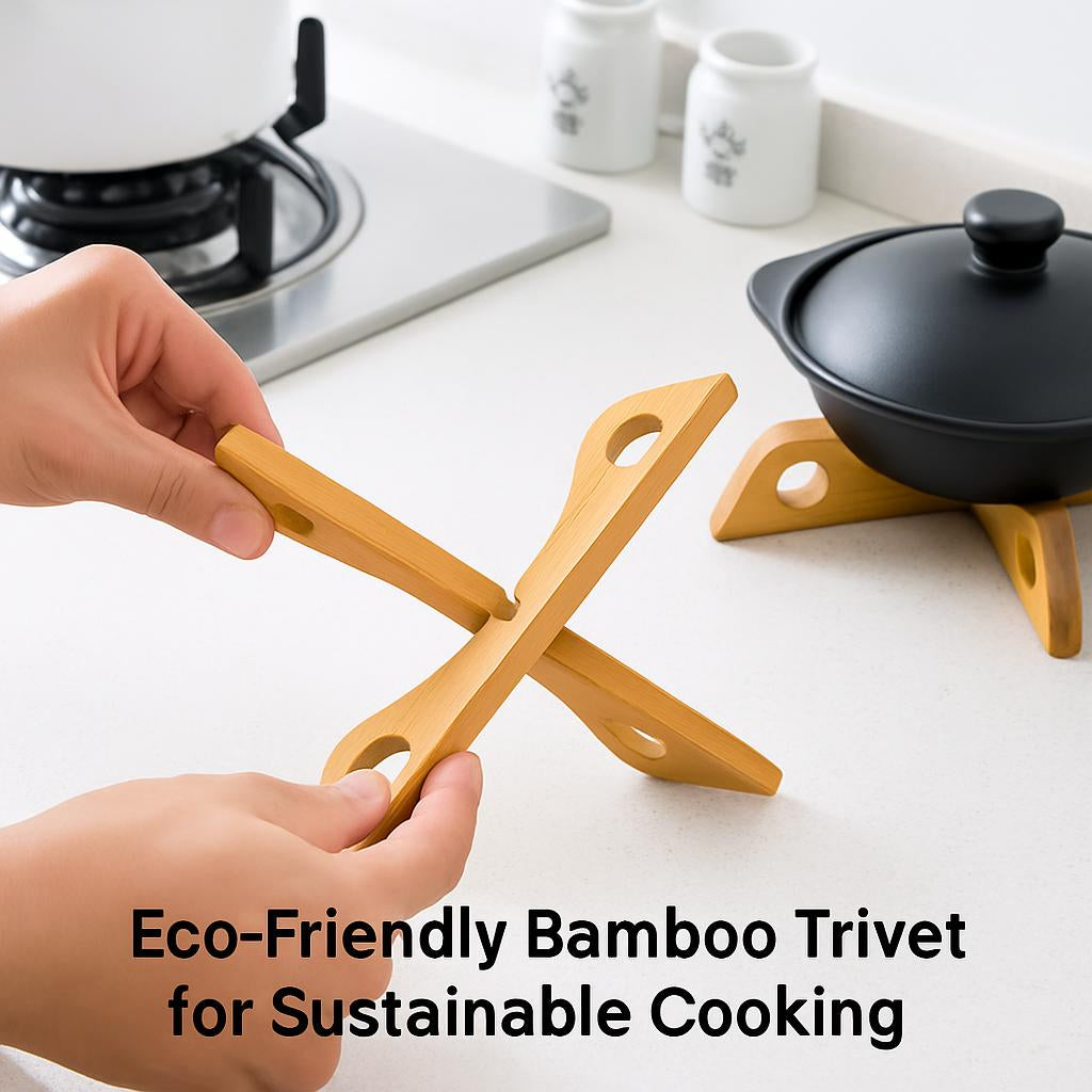 Eco-Friendly Bamboo Trivet with Circular Cutouts