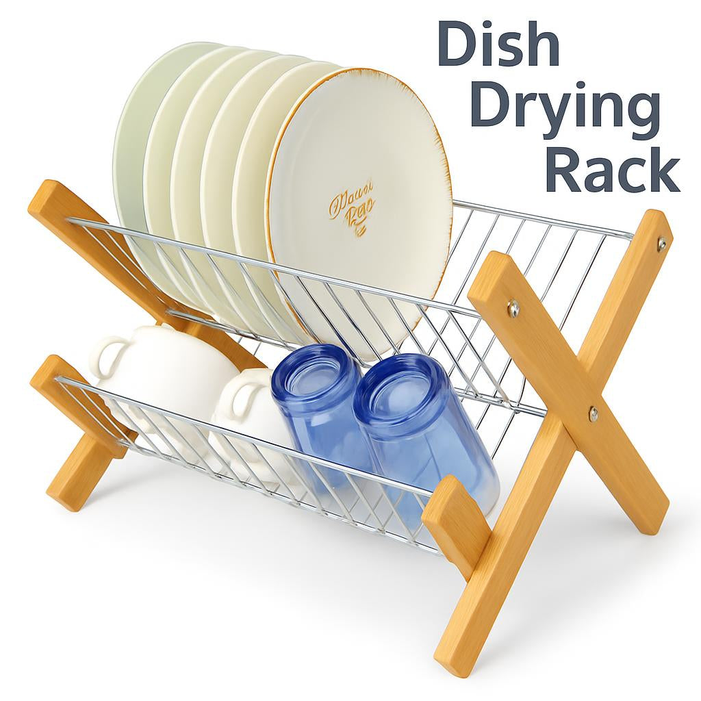 Eco-Friendly Bamboo & Metal Dish Drying Rack on Countertop