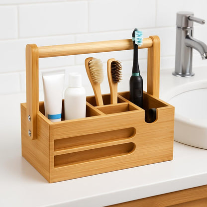 Bamboo Organizer Caddy - Eco-Friendly Countertop Storage Solution