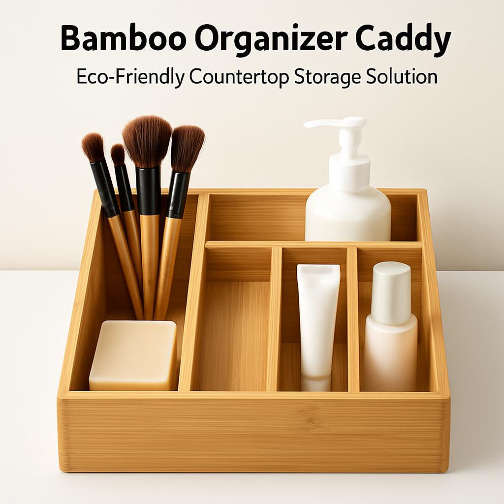 Bamboo Organizer Caddy - Eco-Friendly Countertop Storage Solution