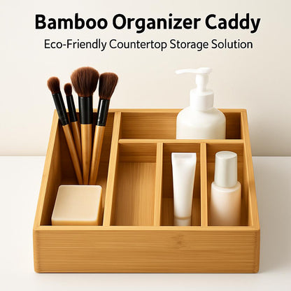 Bamboo Organizer Caddy - Eco-Friendly Countertop Storage Solution