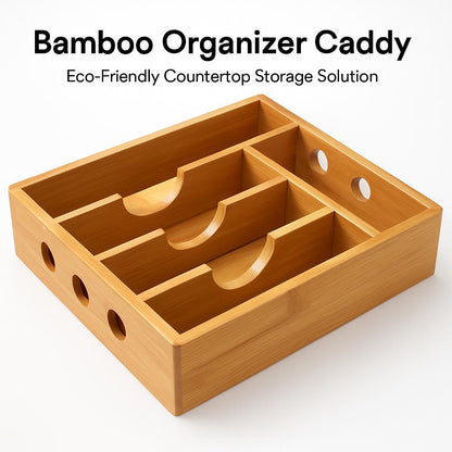 Bamboo Organizer Caddy - Eco-Friendly Countertop Storage Solution