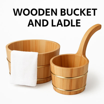 Natural Wooden Bath Bucket and Ladle Set for Eco-Friendly Spa Experience