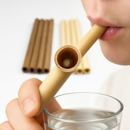 Eco-Friendly Bamboo Reusable Drinking Straws - Sustainable, Biodegradable, Plastic-Free