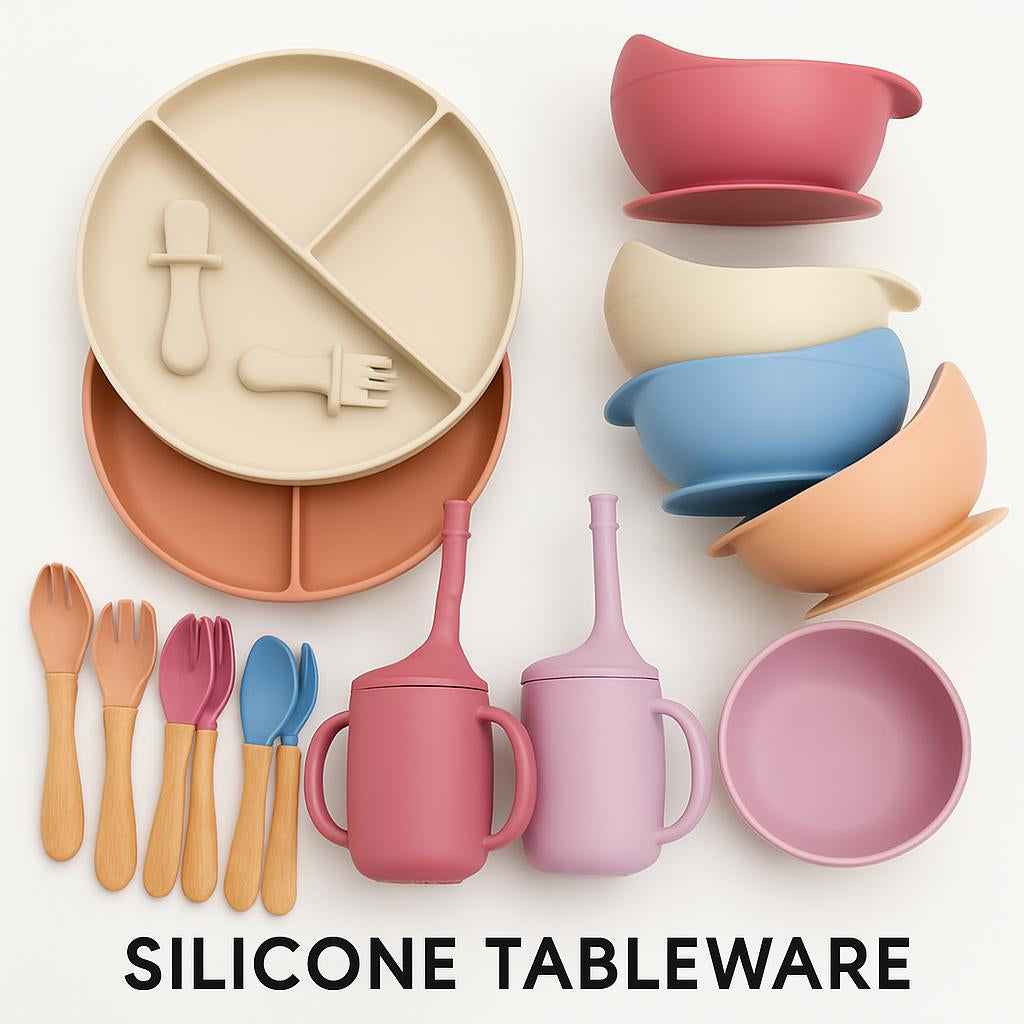 Eco-Friendly Pink Silicone Baby Feeding Plate Set