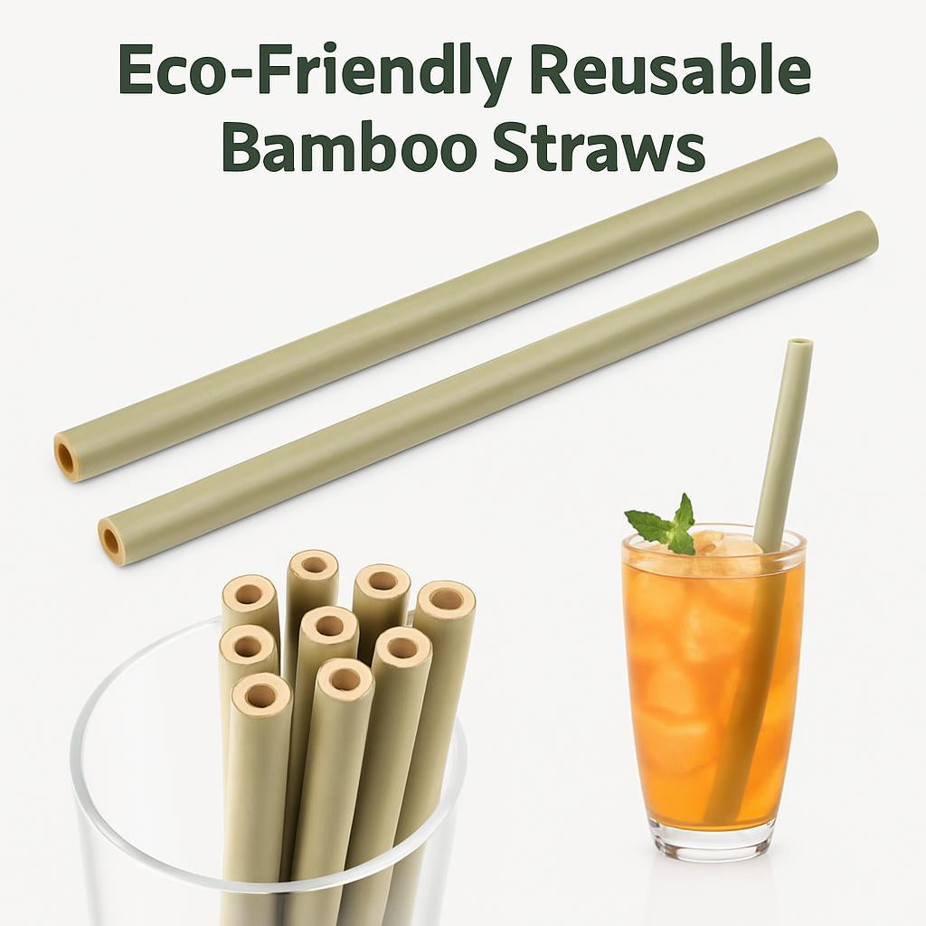 Light green reusable bamboo straws, eco-friendly and biodegradable