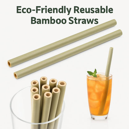 Light green reusable bamboo straws, eco-friendly and biodegradable