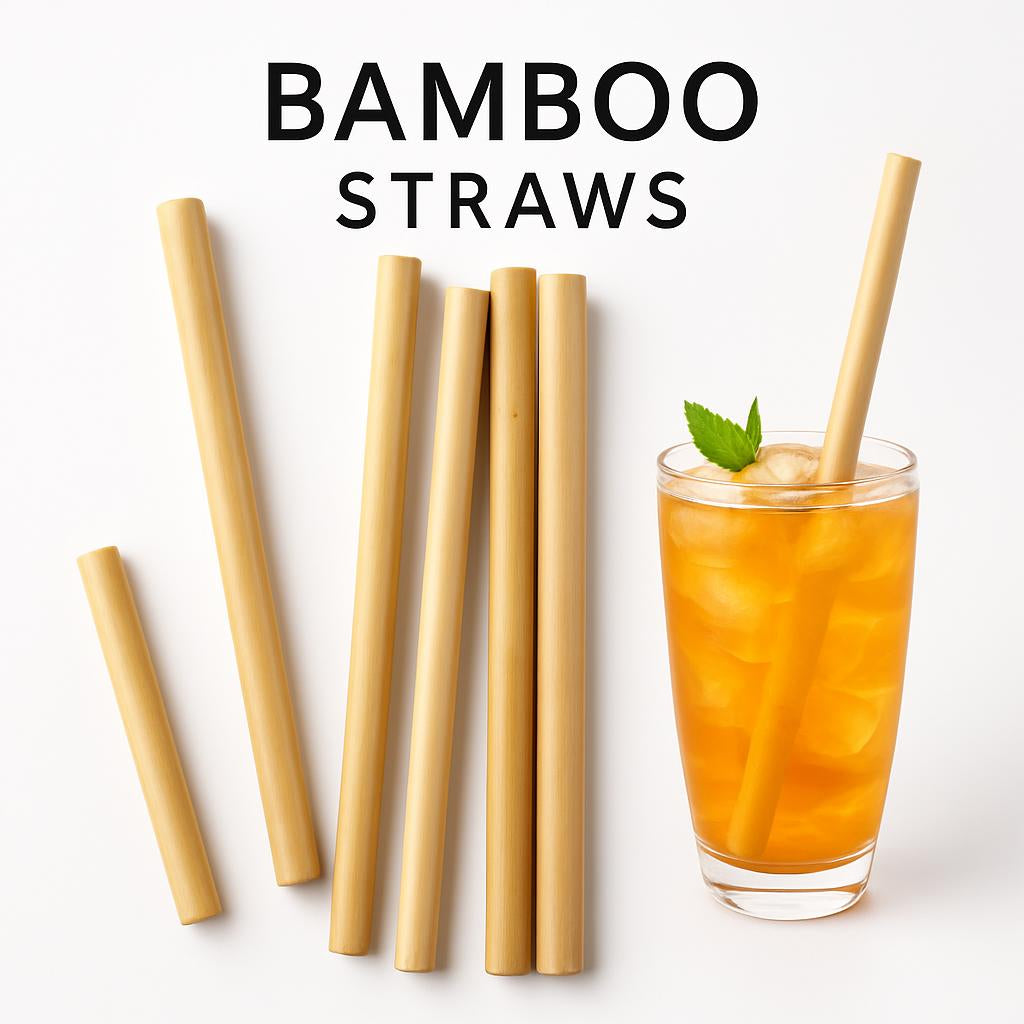 Eco-Friendly Reusable Bamboo Straws - Light Green, Sustainable & Biodegradable