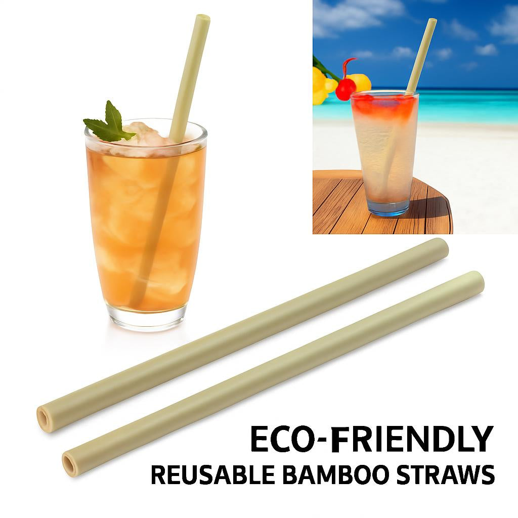 Eco-Friendly Reusable Bamboo Straws - Light Green, Sustainable & Biodegradable