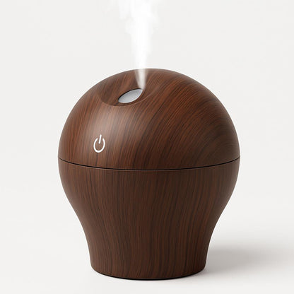 Compact dark wood grain humidifier with water-saving technology