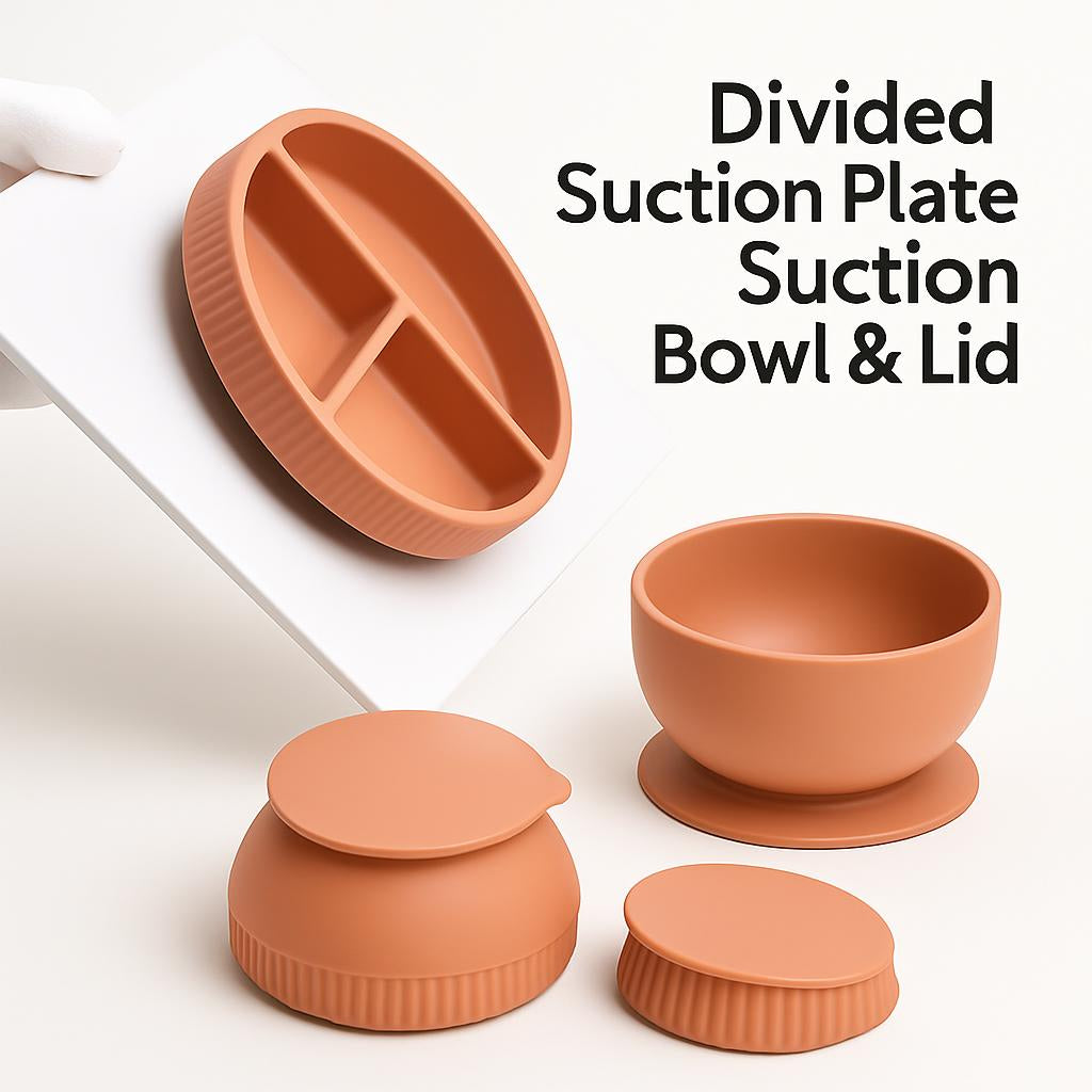 Eco-Friendly Pink Silicone Baby Feeding Plate Set