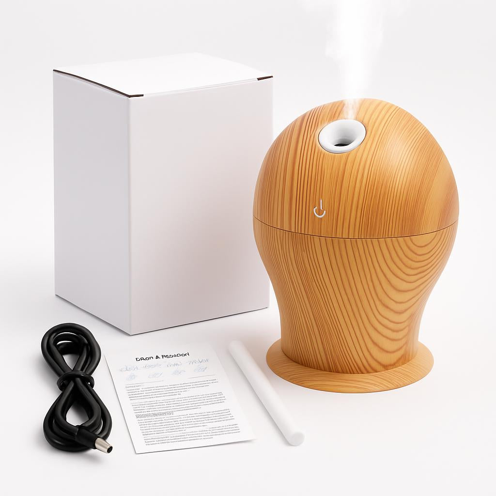 Compact Water-Saving Dark Wood Grain Humidifier for Eco-Friendly Homes