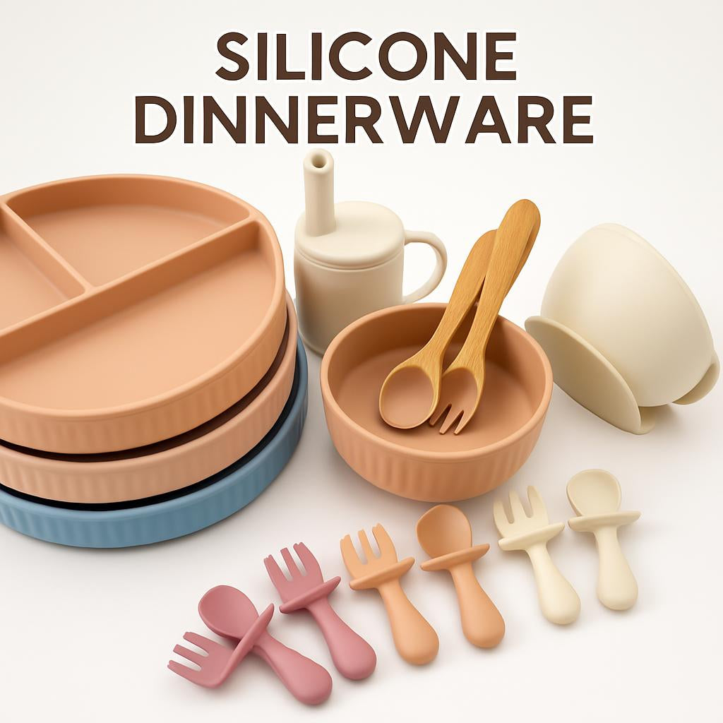 Eco-Friendly Pink Silicone Baby Feeding Plate Set