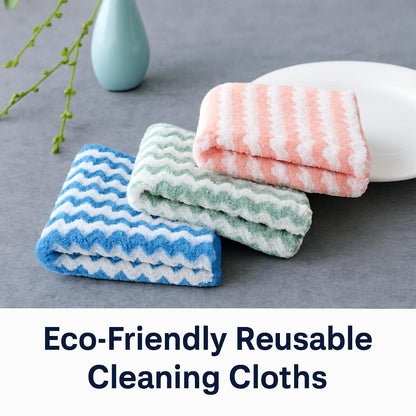Eco-Friendly Reusable Cleaning Cloths in Blue, Green, and Pink with White Stripes