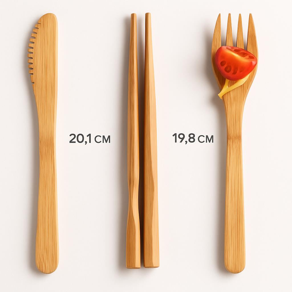 Eco-Friendly Bamboo Reusable Cutlery Set with Portable Pouch