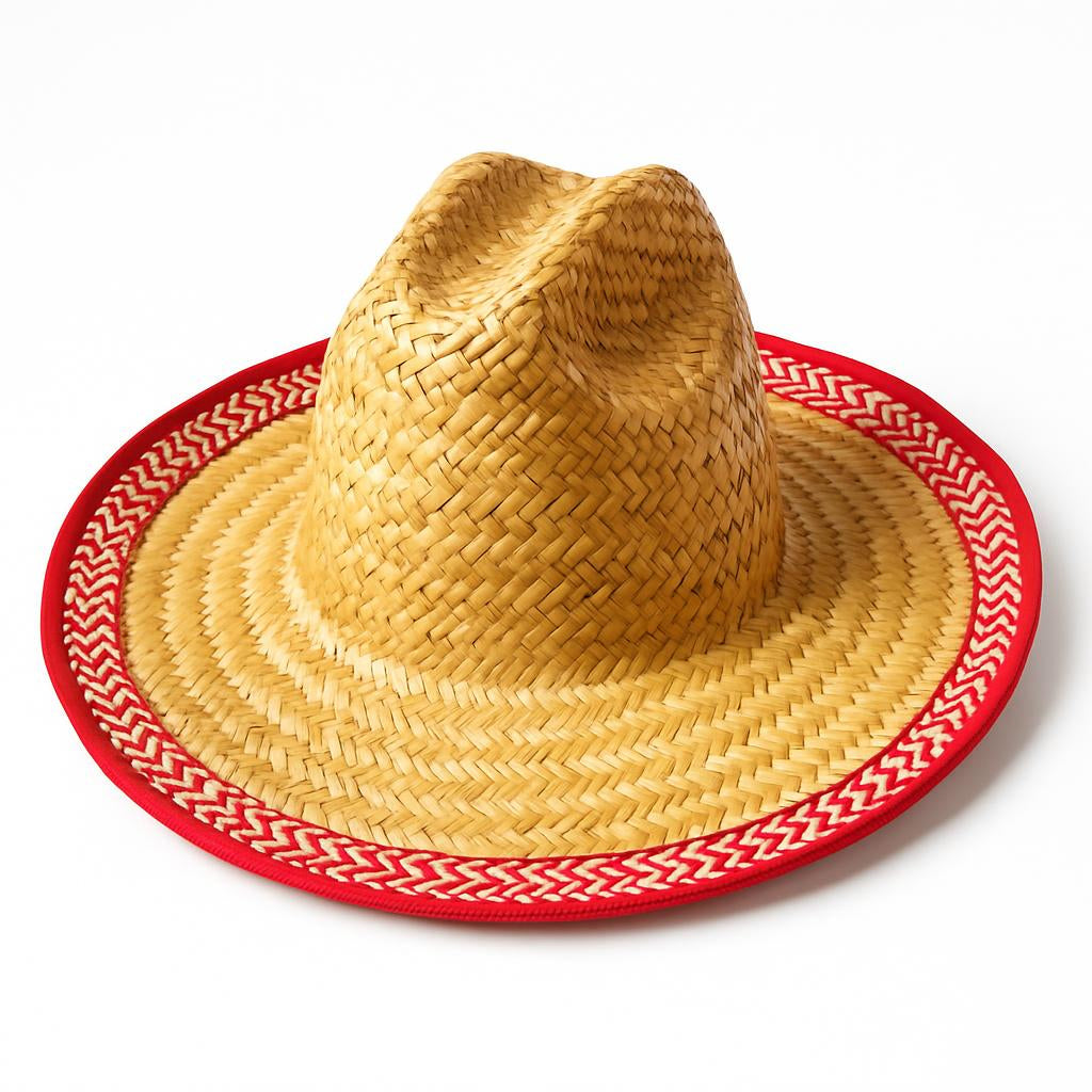 Eco-friendly straw hat with red trim for adults