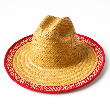 Eco-friendly straw hat with red trim for adults