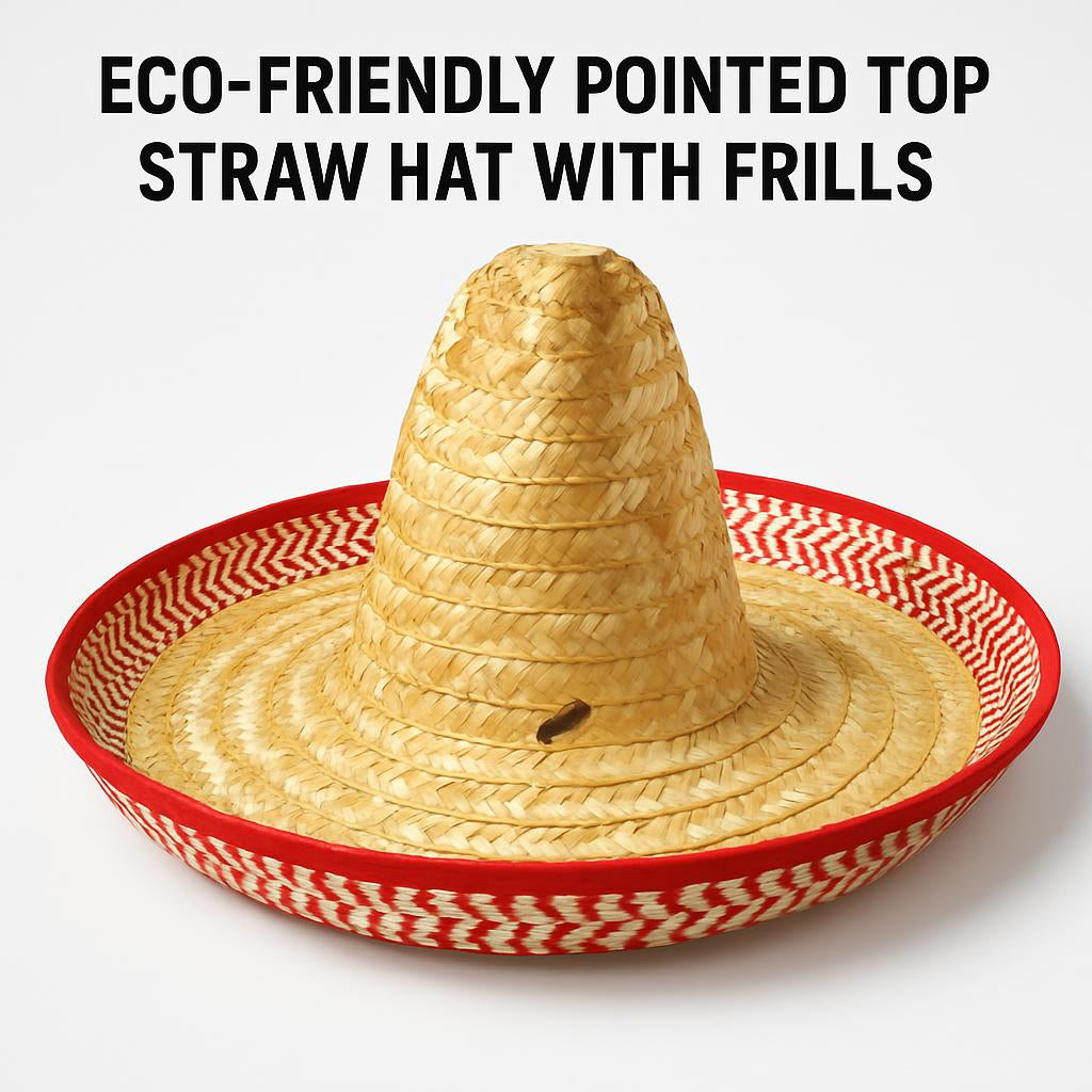 Eco-Friendly Pointed Top Straw Hat with Frills