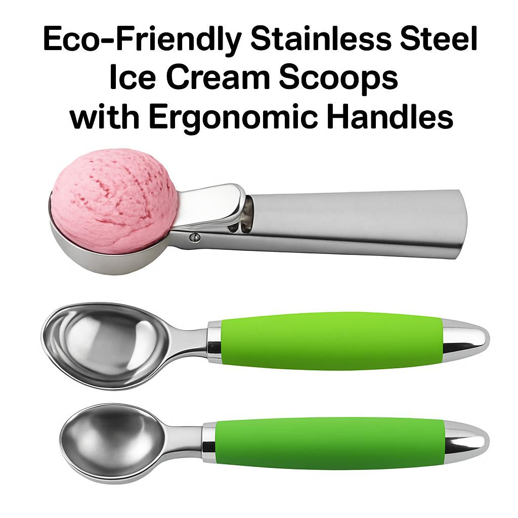 Eco-Friendly Stainless Steel Ice Cream Scoops with Ergonomic Handles