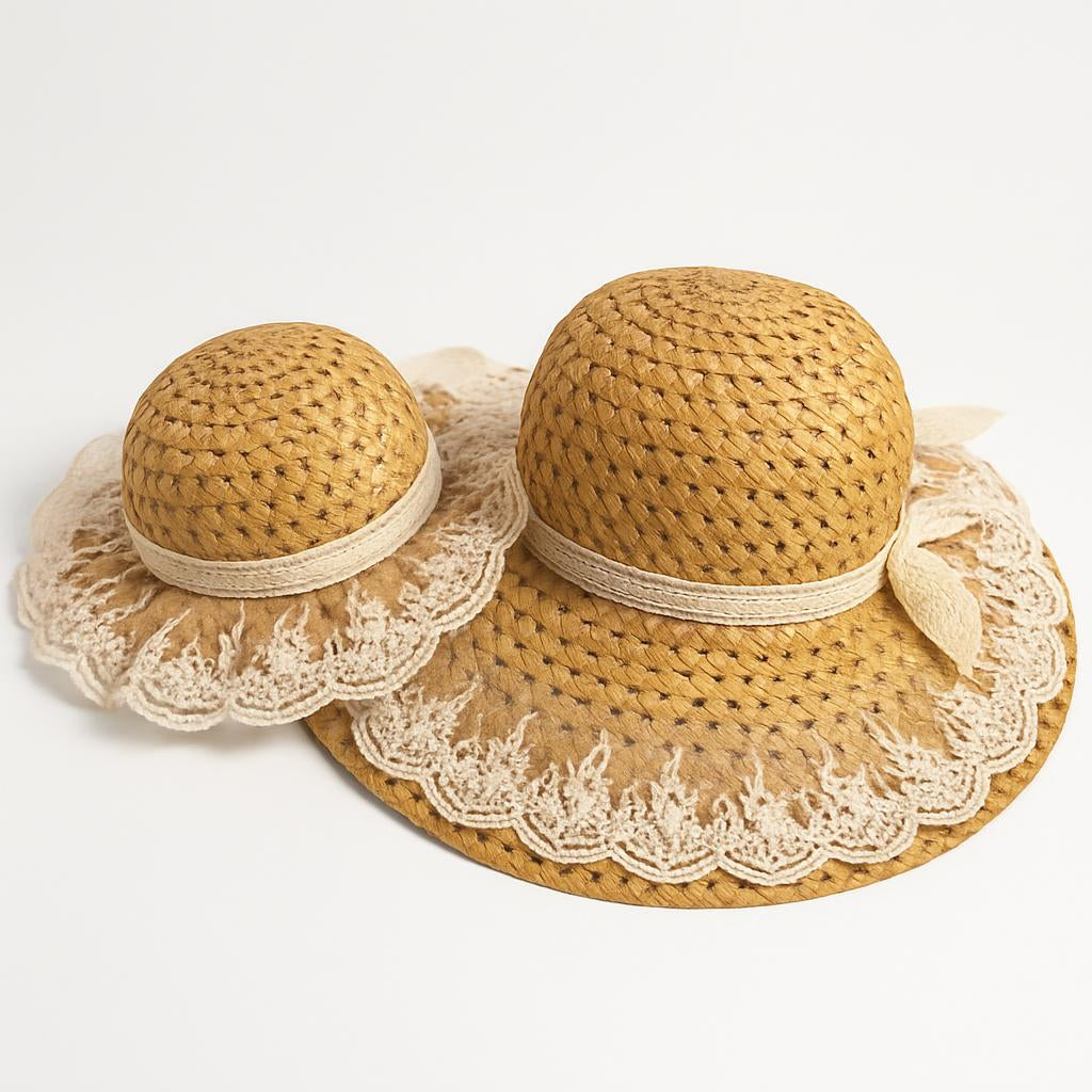 Natural Wide-Brimmed Sun Hat with Eco-Friendly Lace Trim
