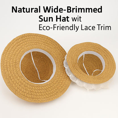 Natural Wide-Brimmed Sun Hat with Eco-Friendly Lace Trim