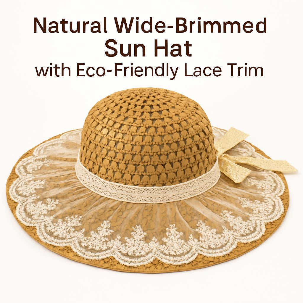 Natural Wide-Brimmed Sun Hat with Eco-Friendly Lace Trim