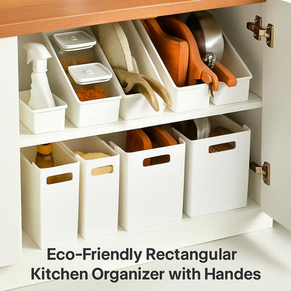 Durable White Rectangular Storage Bins with Handles